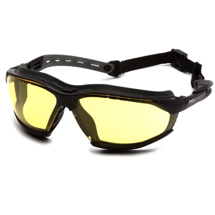 Pyramex GB9430STM Isotope Safety Glasses/Goggles Black Frame w/ Rubber Gasket - Amber H2MAX Anti-Fog Lens 