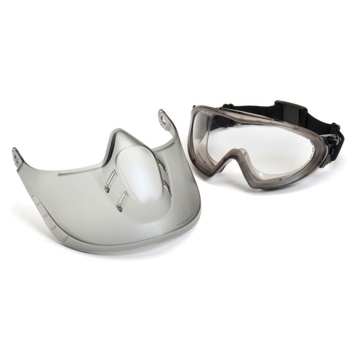 Pyramex GG504DTSHIELD Capstone Goggle - Gray Frame - Clear H2X Anti-Fog Dual Lens with Face Shield Attachment