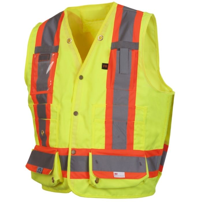 Pyramex RCMS2810SE Hi Vis Yellow Surveyor Safety Vest - Self Extinguishing - X Back - Type R - Class 2 - (CLOSEOUT) - 4X