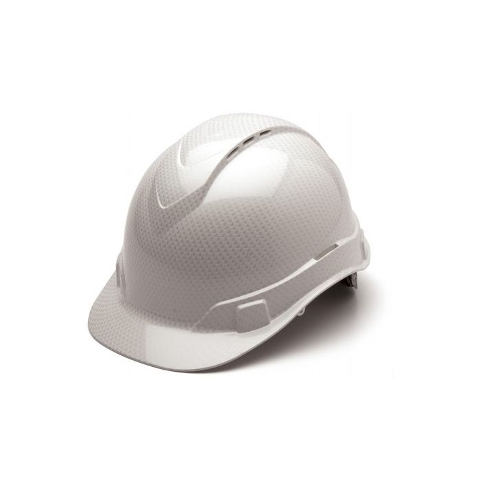 Pyramex Ridgeline HP44116SV Shiny White Graphite Pattern Vented Hard Hat - Cap Style - 4 Pt Ratchet Suspension