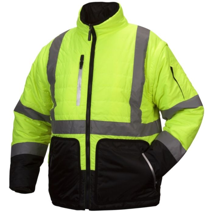Pyramex RJR3310 Hi Vis Yellow Black Bottom 4-In-1 Reversible Quilted Safety Jacket - Class 3 - (CLOSEOUT)