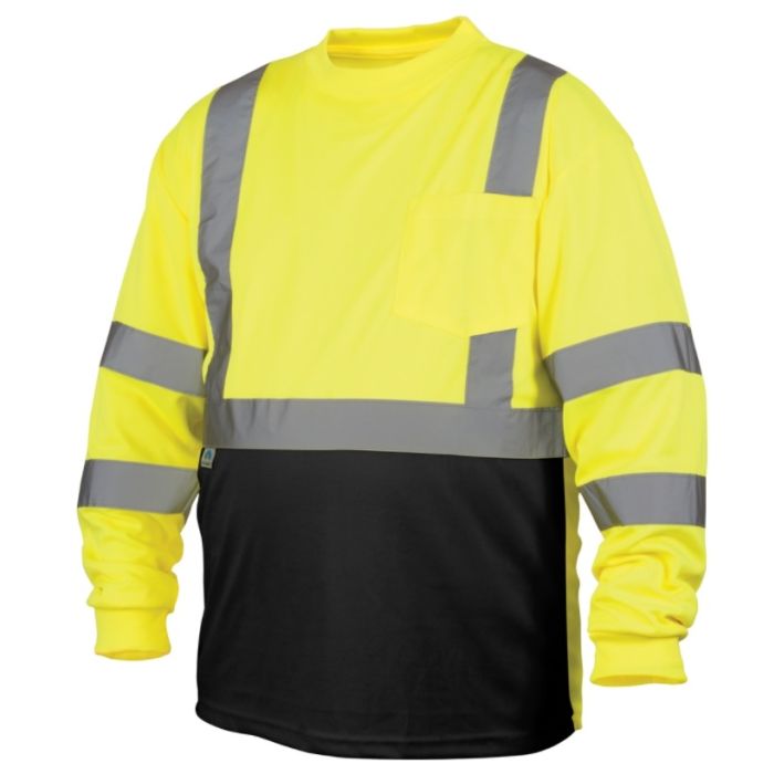 Pyramex RLTS3110B Hi Vis Yellow Black Bottom - Long Sleeve Safety Shirt - Type R - Class 3