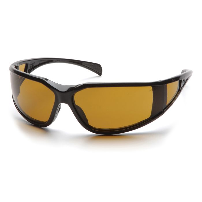 Pyramex SB5133DT Exeter Safety Glasses - Glossy Black Frame - Shooter's Amber Anti-Fog Lens  