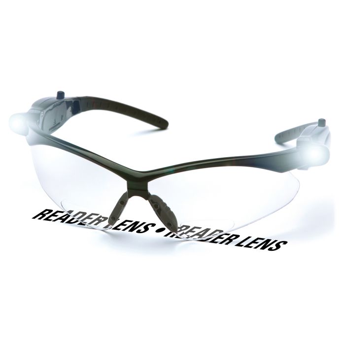 Pyramex SB6310STPLEDR25 PMXTREME LED Temples Readers Safety Glasses - Black Frame - Clear Bifocal Lens +2.5 Magnification