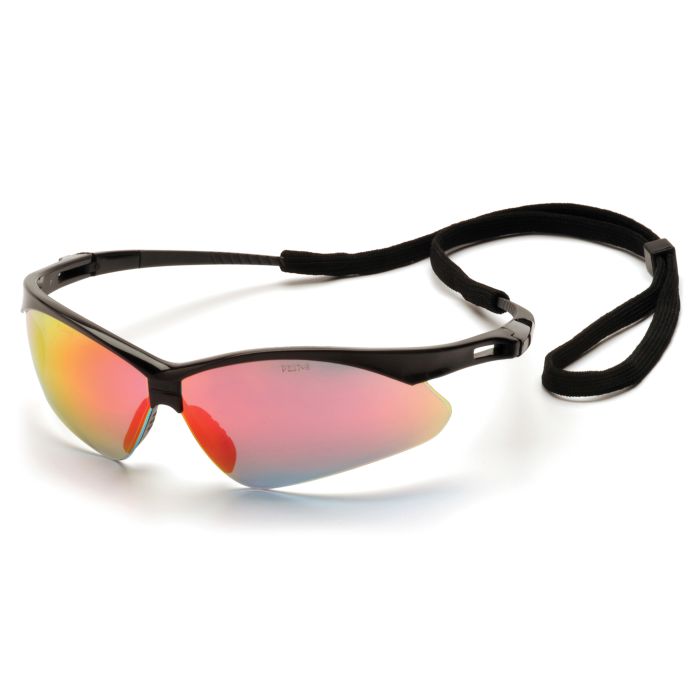 Pyramex SB6345SP PMXTREME Safety Glasses - Black Frame - Ice Orange Mirror Lens with Cord