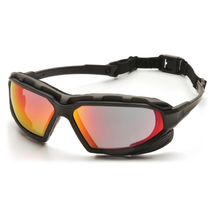 Pyramex SBG5055DT Highlander Plus Safety Glasses - Black / Gray Frame - Sky Red Mirror Anti-Fog Lens