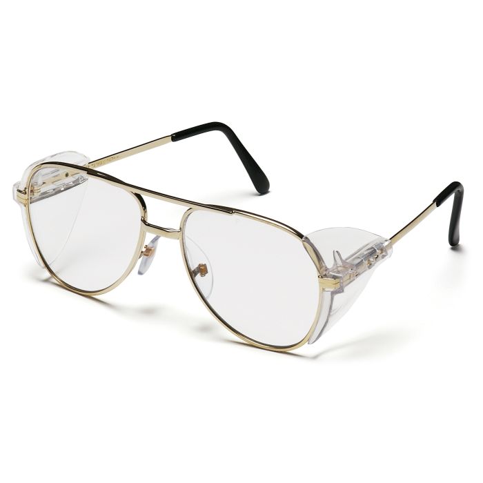 Pyramex SG310A Pathfinder Safety Glasses - Gold Metal Frame - Clear Lens 