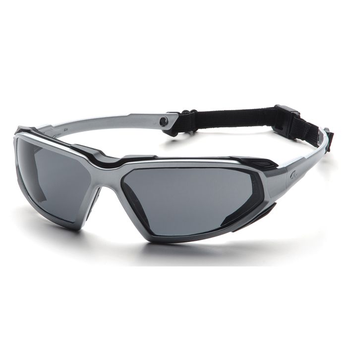 Pyramex SSB5020DT Highlander Safety Glasses - Silver / Black Frame - Gray Anti-Fog Lens - (CLOSEOUT)