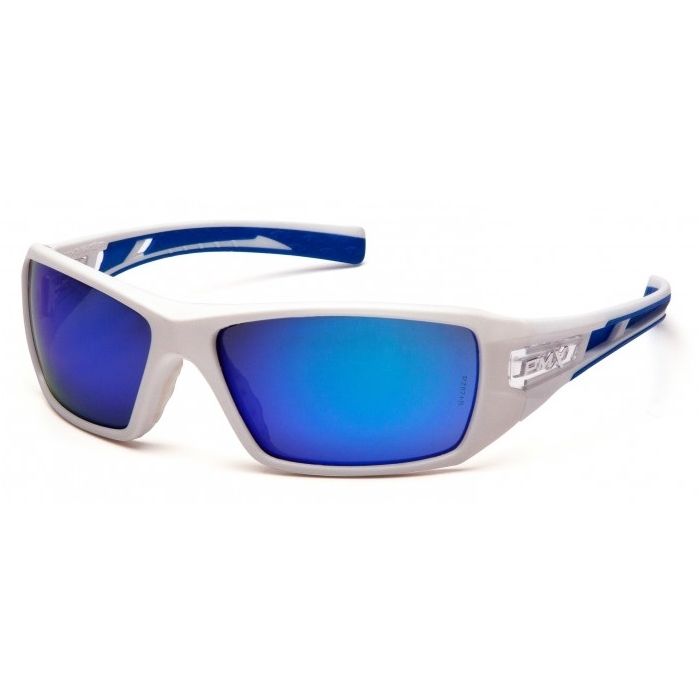 Pyramex Velar SWBL10465D Safety Glasses - White / Blue Frame - Ice Blue Mirror Lens