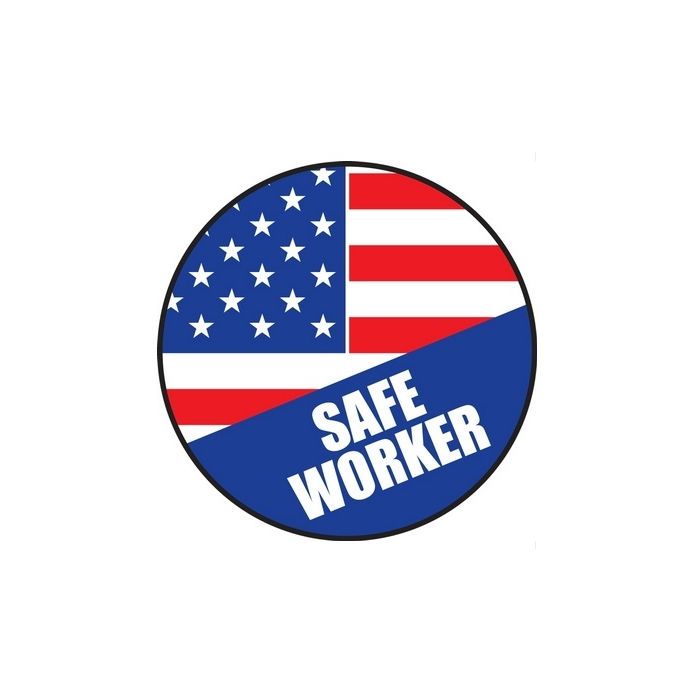 Safe American Worker Hard Hat Sticker, 2-1/4", 10/Pk
