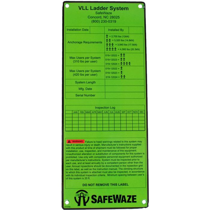 Safewaze 019-12031 Ladder System Label