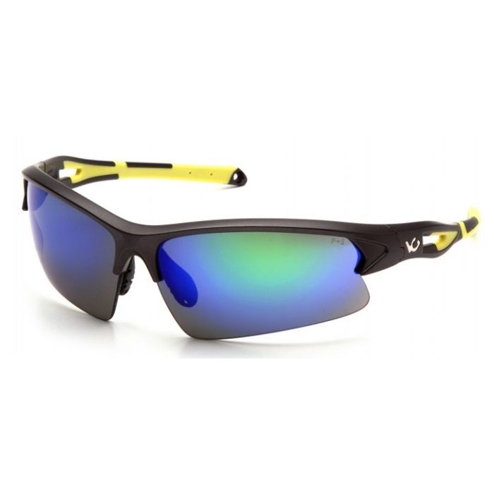 Venture Gear VGSGMV1657T Monteagle Safety Glasses - Ice Blue Mirror Anti-Fog Lens - Gun Metal/Hi-vis Yellow Frame 