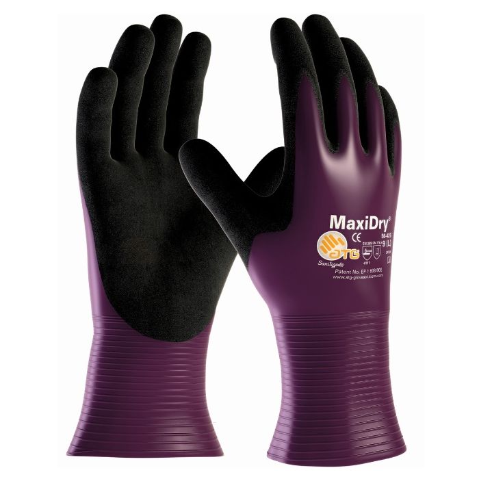 ATG MaxiDry 56-426 Ultra Lightweight Nitrile Glove with Seamless Knit Nylon Liner and Non-Slip MicroFoam Grip on Palm & Fingers - Fully Coated Gauntlet - Dozen