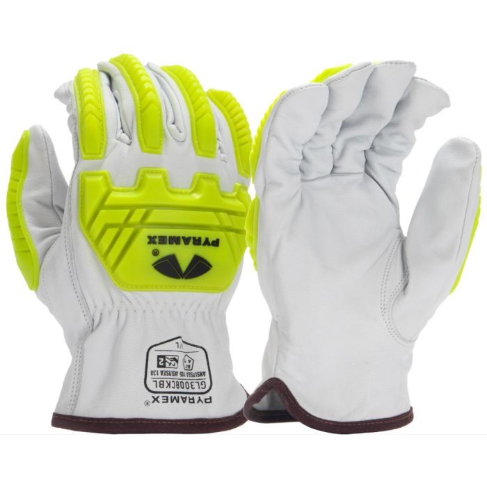 Pyramex GL3008CKB Premium Grain Goatskin Leather Driver Gloves - HPPE 360 A7 Cut Liner / Impact Rating 2 - Pair