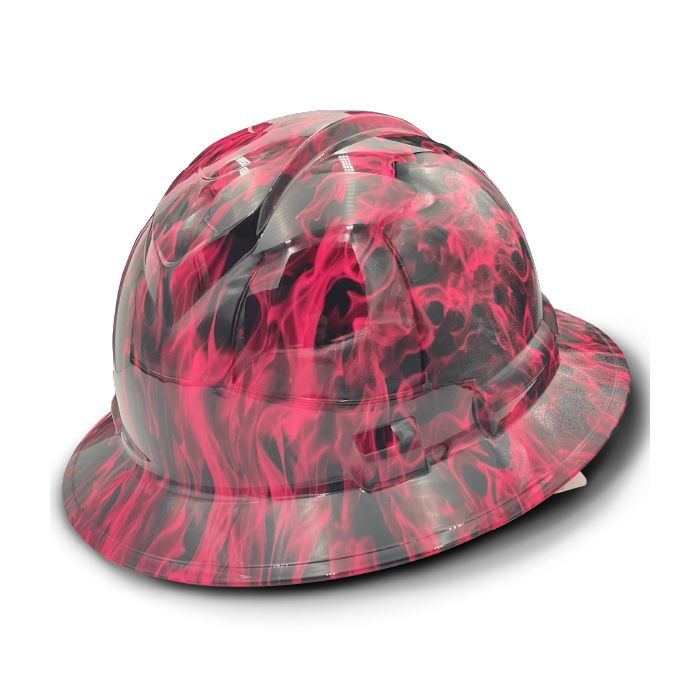 Pyramex Ridgeline Pink Wicked Flames Hard Hat - Full Brim - 4Pt Ratchet Suspension - (CLOSEOUT)