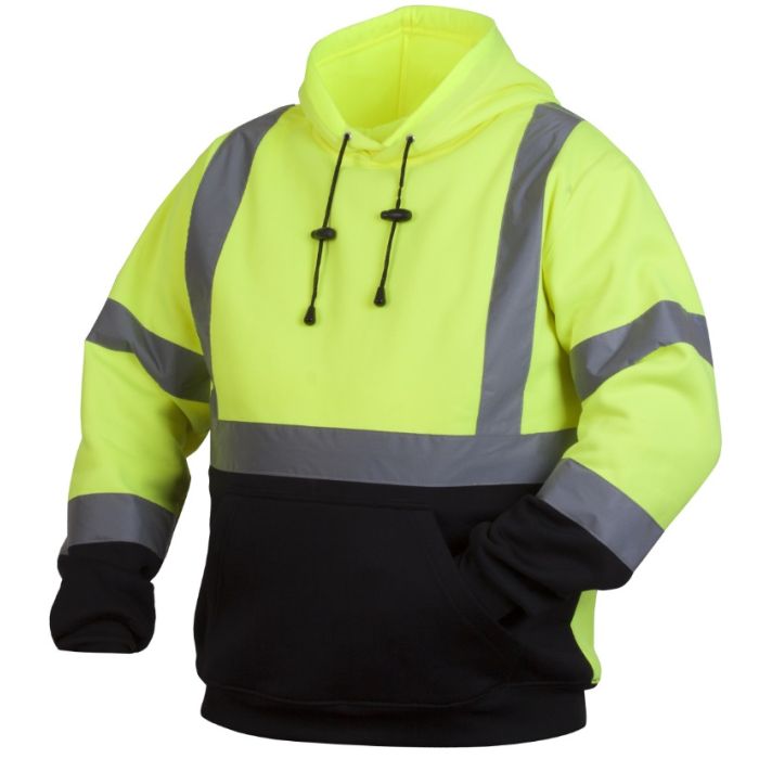 Pyramex RSSH3210 Hi Vis Yellow Black Bottom Pullover Safety Sweatshirt with Hood - Type R - Class 3